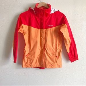 Marmot Girls Pink Orange Hooded Rain Jacket